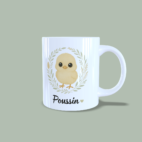 Mug poussin avec couronne de feuilles anse à droite.