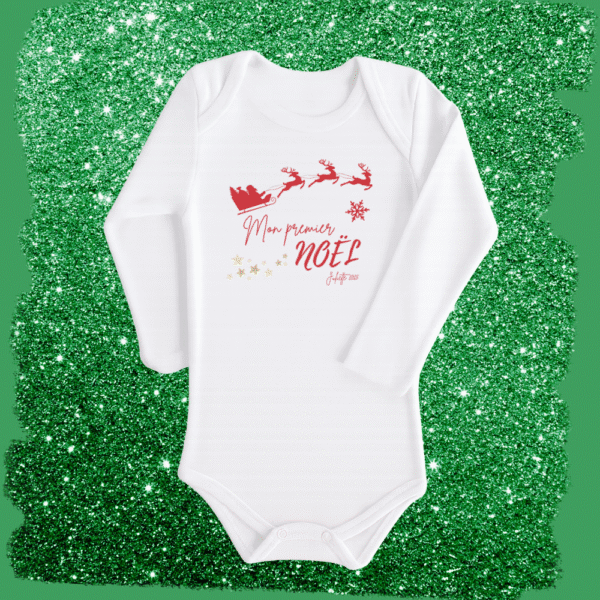 Body bébé blanc père noël mon 1er noël rouge