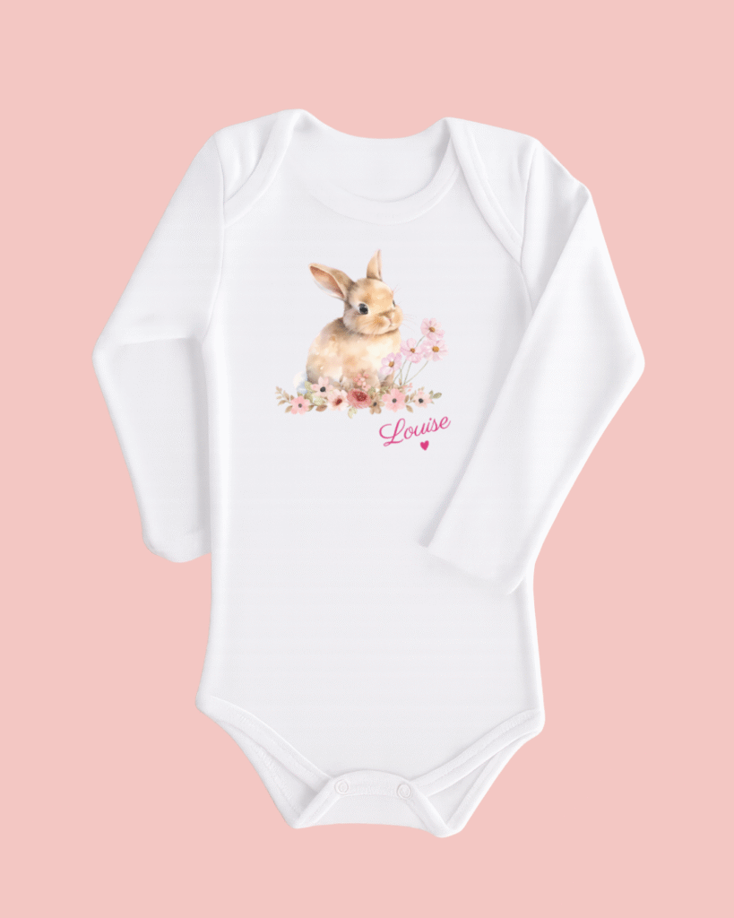Body bébé blanc manches longues lapin dans les fleurs