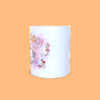 Mug halloween fantomes mignon sous fond rose, fleurs et sigle BOO, centre