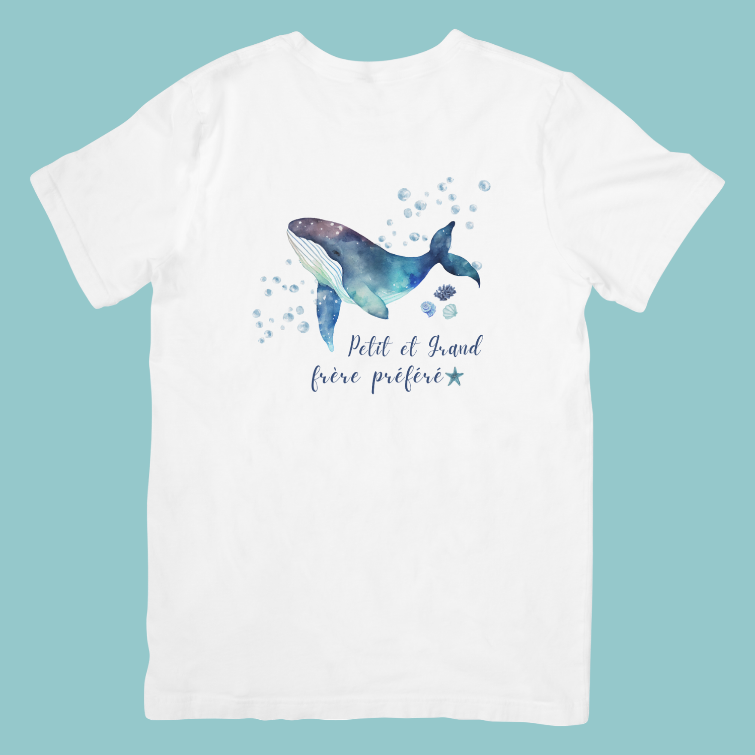 tshirt-petit-grand-frere-prefere T-shirt illustration "petit & grand frère préféré" baleine bleu