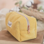 Trousse velours côtelé jaune marque Bloom créations fermeture éclair rose gold.