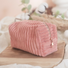 Trousse velours côtelé minky vieux rose marque Bloom créations, dos fermeture eclair rose gold.
