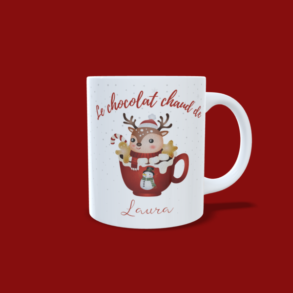 mug-chocolat-chaud-droite Mug le chocolat chat de "prénom personnalisable" illustration tasse et renne