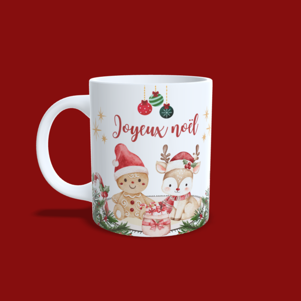 Mug joyeux noel, illustration biscuit et renne