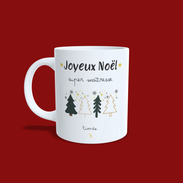 Mug joyeux noël super maîtresse illustration sapins