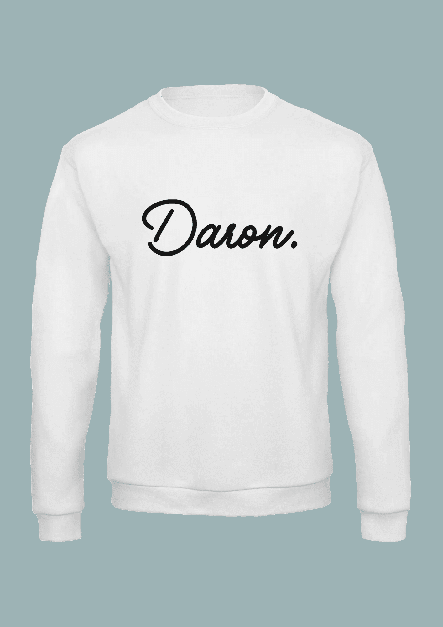 sweat-blanc-daron Sweat blanc homme illustration noire "Daron."