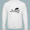 sweat-blanc-lo-papet Sweat blanc homme illustration noire "lo papet" avec moustache et béret.