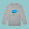 sweat-gris-orage-bleu Sweat gris enfant illustration "sage comme un orage" nuage bleu, éclairs jaunes et gouttes de pluie bleu.