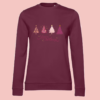 sweat-joyeux-noel-sapin-bordeaux Sweat femme aubergine illustration "merry christmas" et sapins roses.