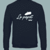 sweat-navy-lo-papet Sweat bleu marine homme illustration blanche "lo papet" avec moustache et béret.