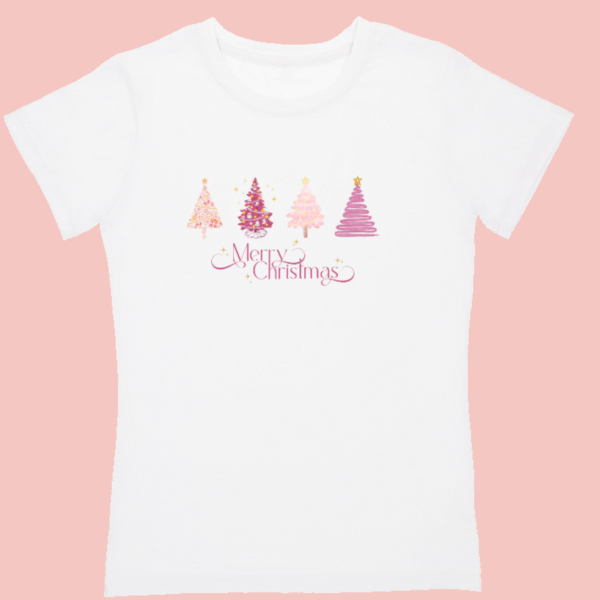 T-shirts blancs merry christmas et sapins rose