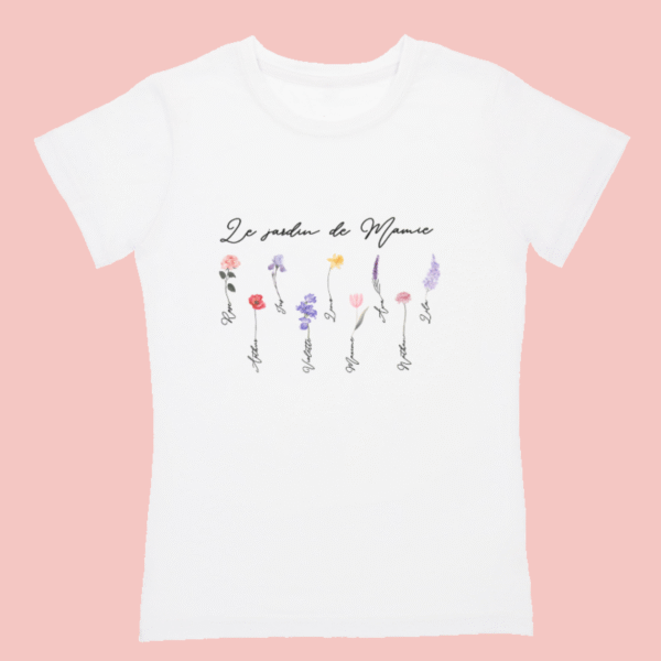 T-shirt le jardin de mamie, fleurs et prénoms jusqu'à 9