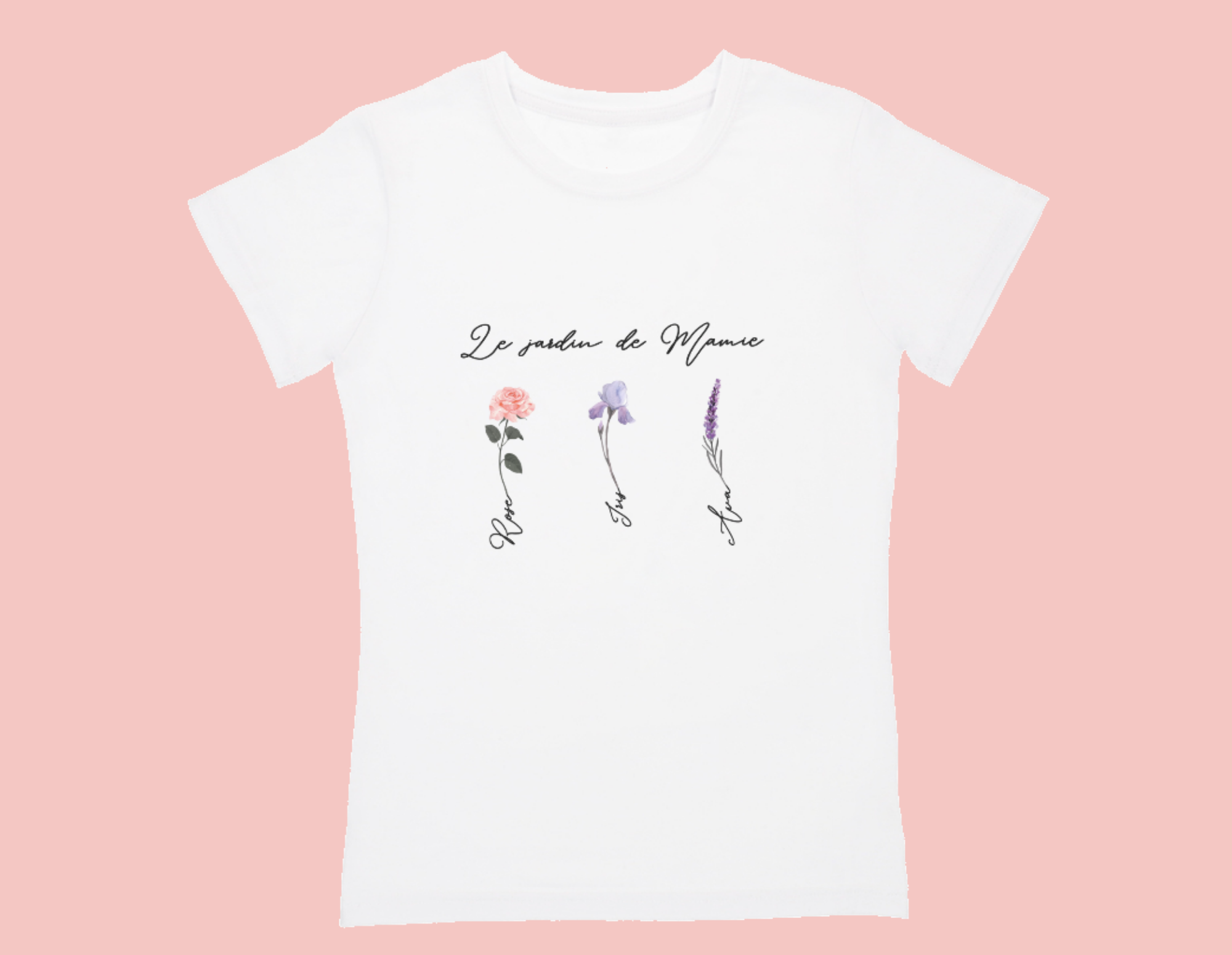 t-shirts-blanc-jardin-de-mamie-trois T-shirt le jardin de mamie, fleurs et prénoms