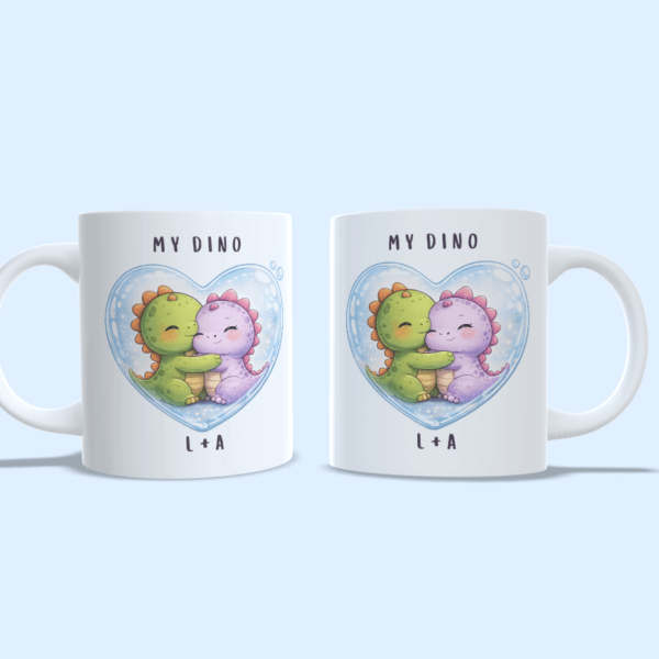 Duo mug dinosaures saint-valentin vert et violet
