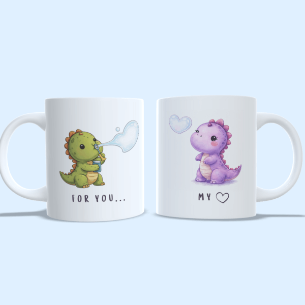 Duo mug dinosaures saint-valentin vert et violet