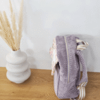 Sac à dos enfants modèle Iris, en velours côtelé violet et intérieur coton licornes