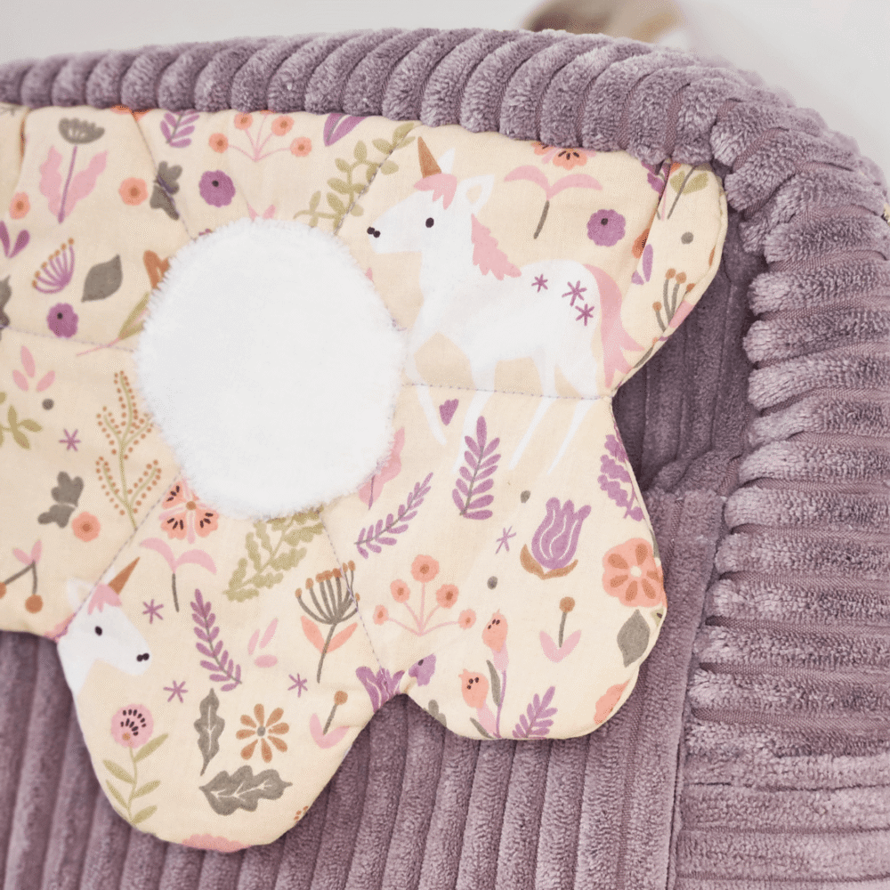 Sac à dos enfants modèle Iris, en velours côtelé violet et intérieur coton licornes