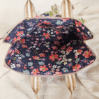 Housse d'ordinateur portable/laptop en velours côtelé rose et coton bleu à fleurs