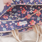 Housse d'ordinateur portable/laptop en velours côtelé rose et coton bleu à fleurs