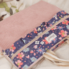 Housse d'ordinateur portable/laptop en velours côtelé rose et coton bleu à fleurs