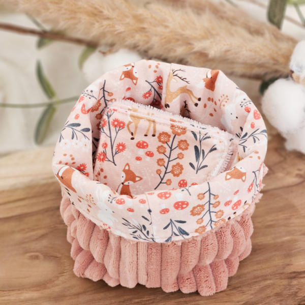 paniere-lingettes-animaux-foret-pres Panière avec lingettes en tissus foret