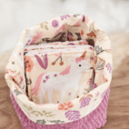Panière avec lingettes en tissus licornes