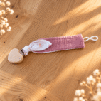 Attache tétine rose et fleurs blanche et coeur