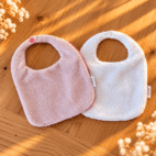 2 bavoirs bébé côté éponge bambou blanc et rose