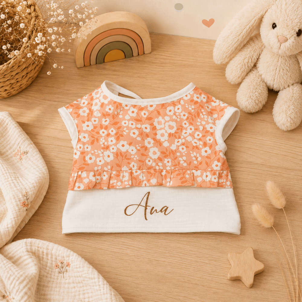 Bavoir couvrant orange et blanc à petites fleurs