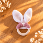 Hochet lapin rond noyer et arriere eponge bambou