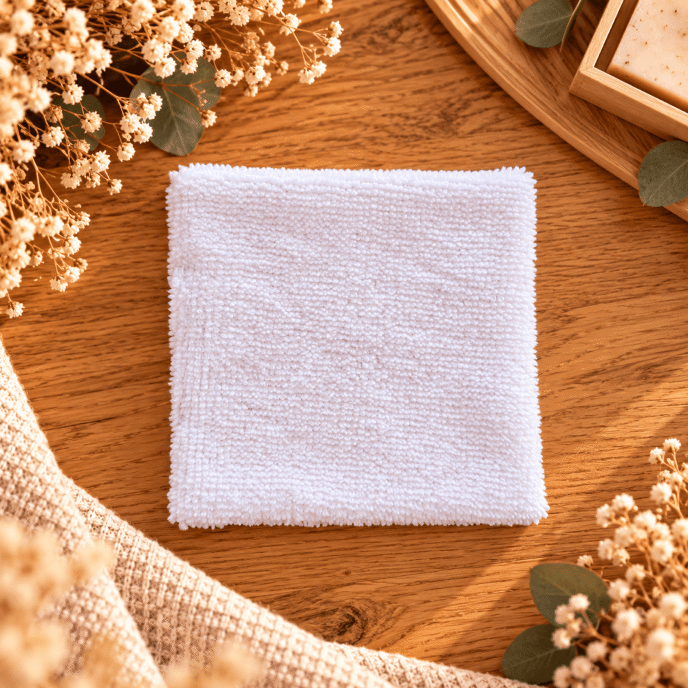 Lingette en tissus coton éponge bambou blanche