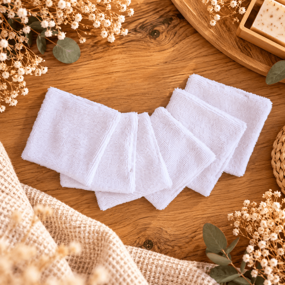Lot de lingettes en tissus coton éponge blanc