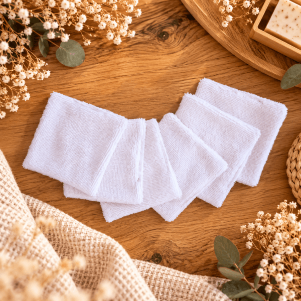 Lot de lingettes en tissus coton éponge blanc