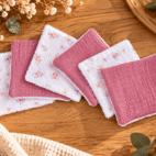 Lot de lingettes rose et blanches à petites fleurs en tissus
