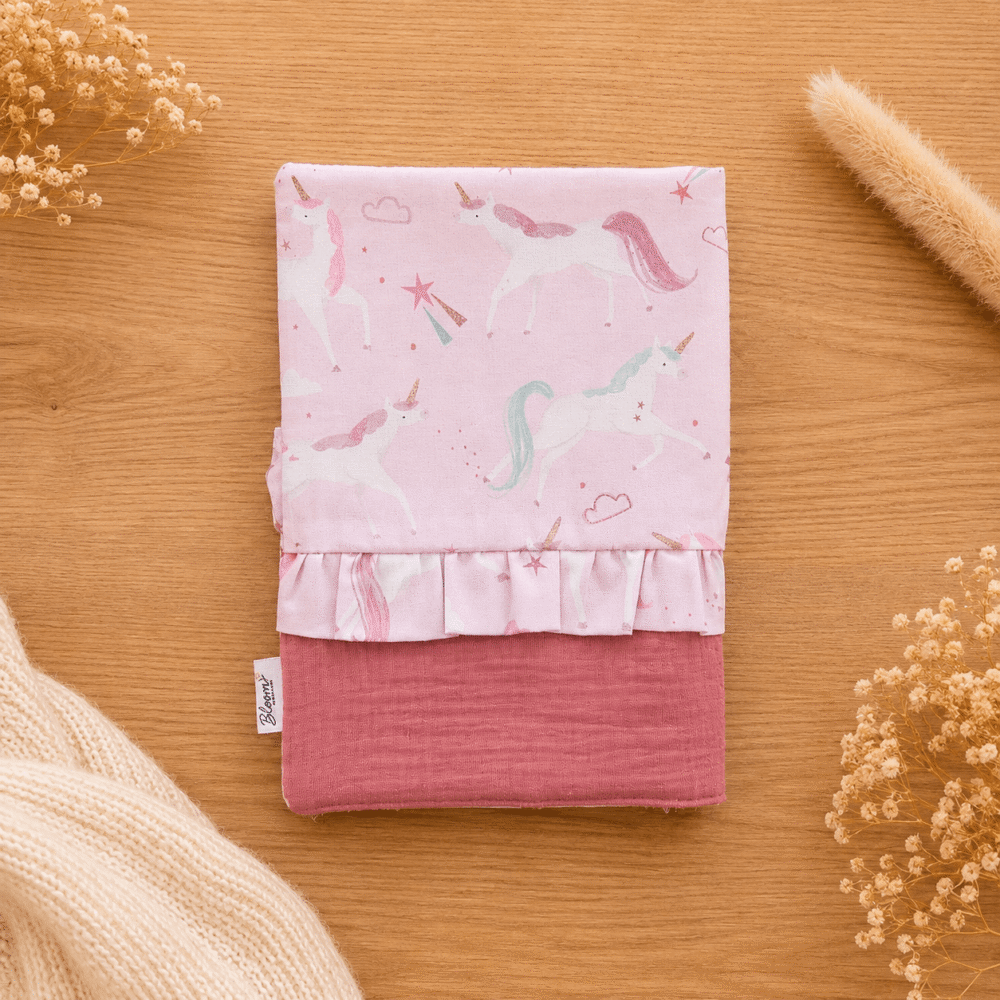 Protège carnet de santé, licornes rose